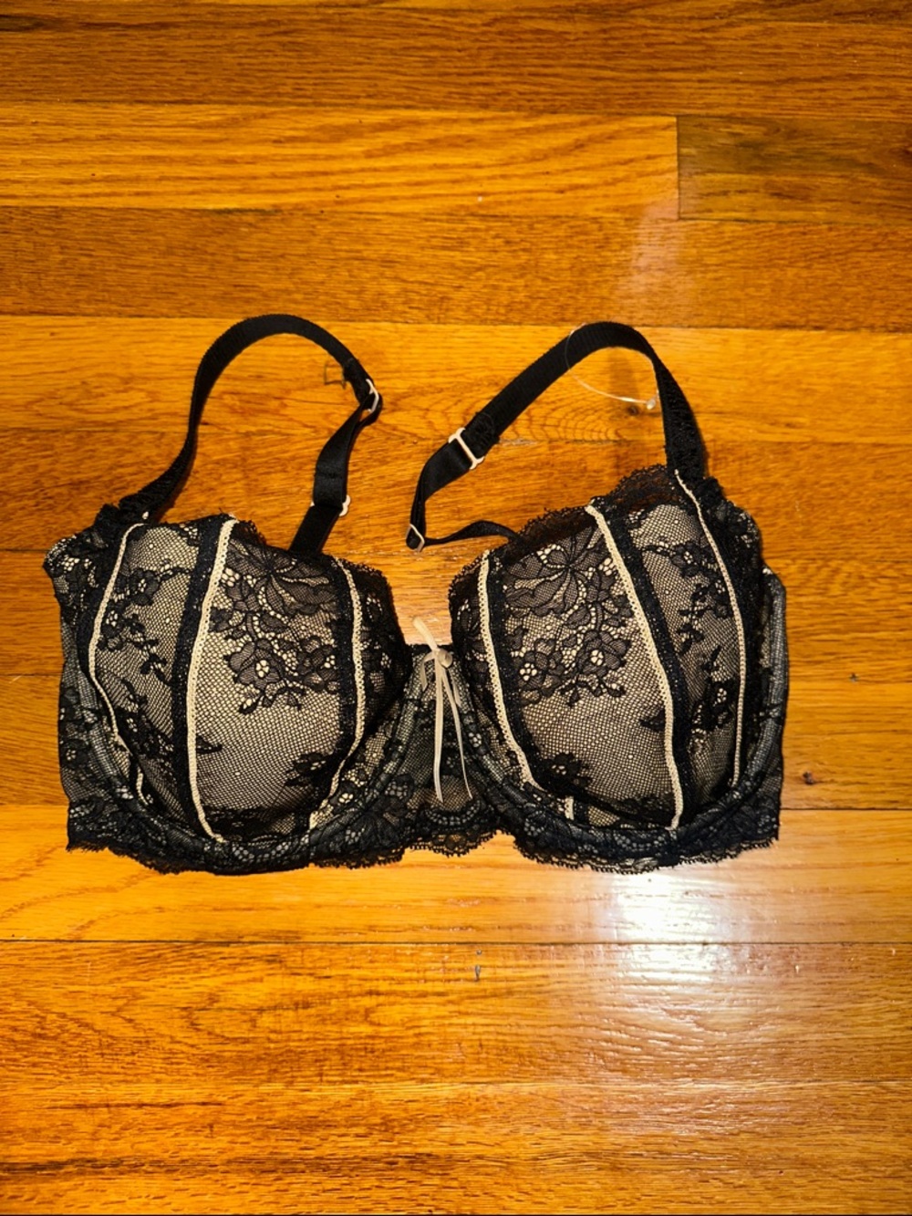 DKNY Black Lace Underwire Bra with Nude Lining
